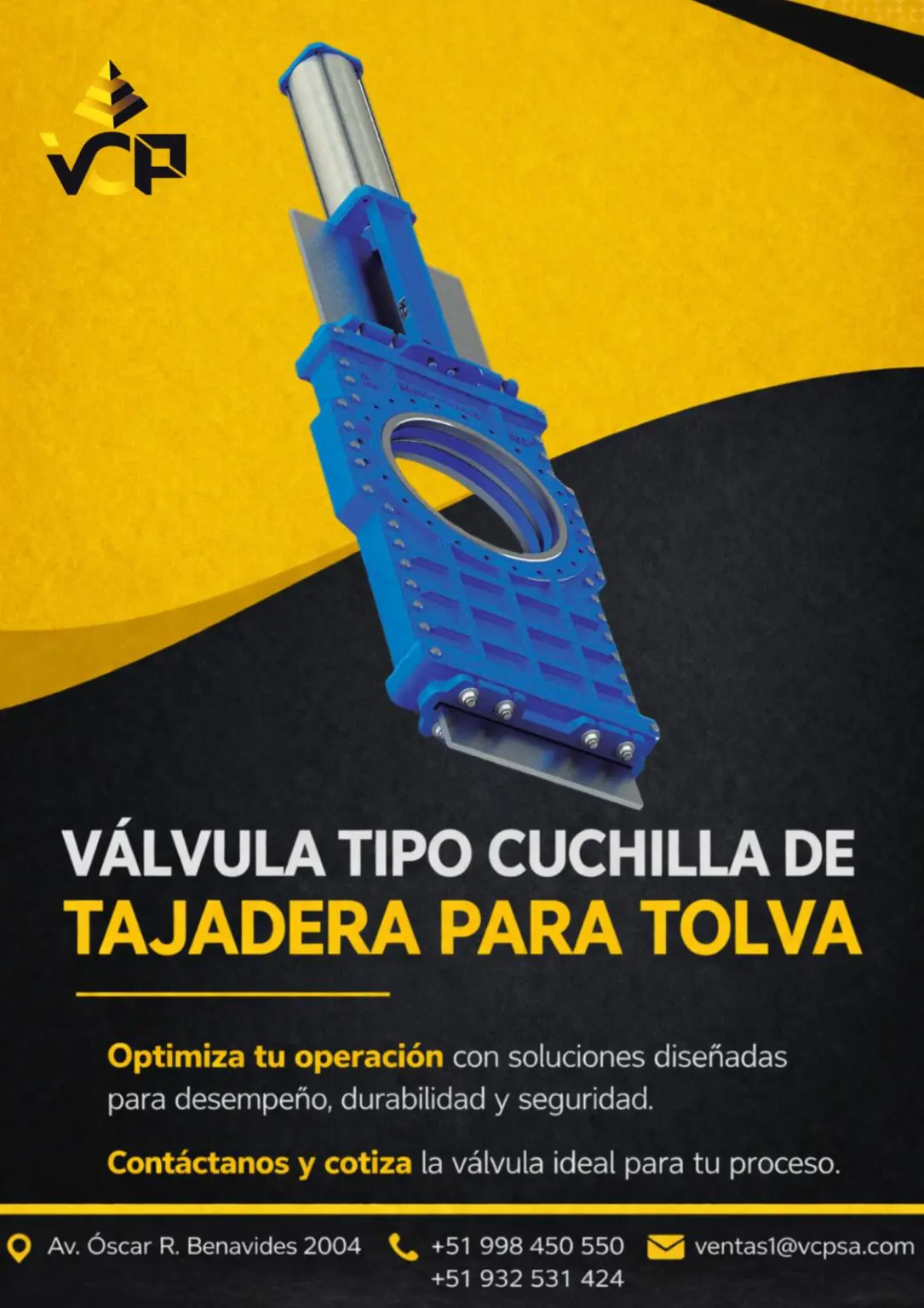 Post de LinkedIn sobre válvula cuchilla tipo tajadera